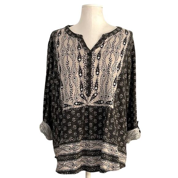 Style & Co Black and White 3/4 Sleeve Peasant Blouse | Size 1X - Picture 1 of 7